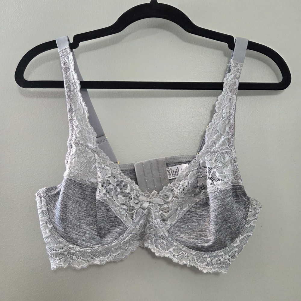 New Chic Bra Women's 38C Gray Heathered Lace Underwire Full Coverage Comfort